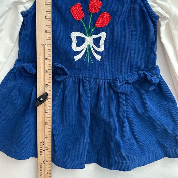 Vintage Animations Shirt & Blue Corduroy Dress Set Embroidered Flowers Girls 3T - Picture 3 of 10